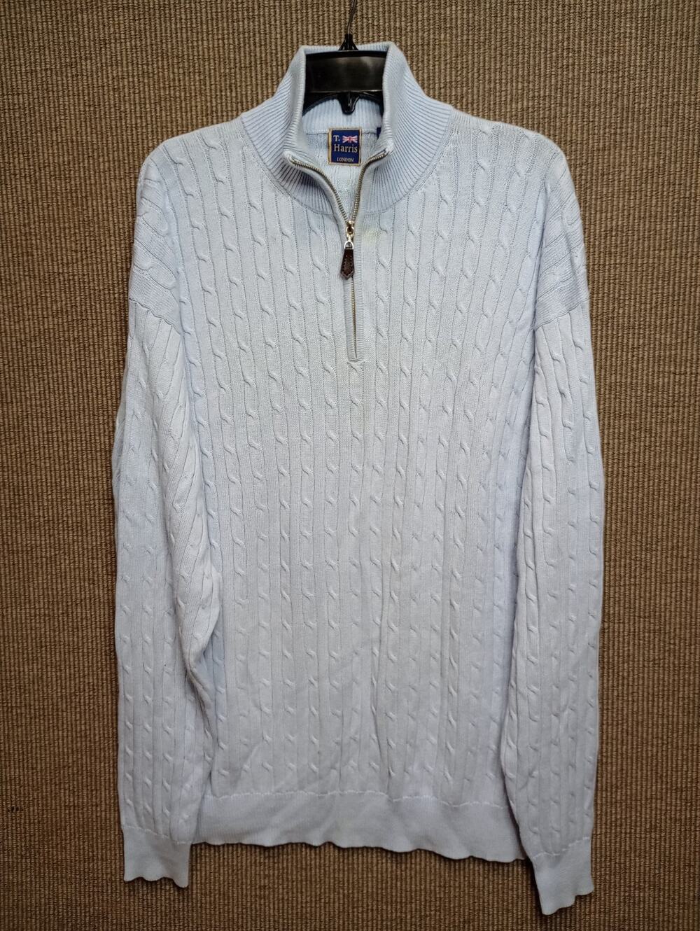 T. Harris light blue cable-knit quarter-zip sweater size XL